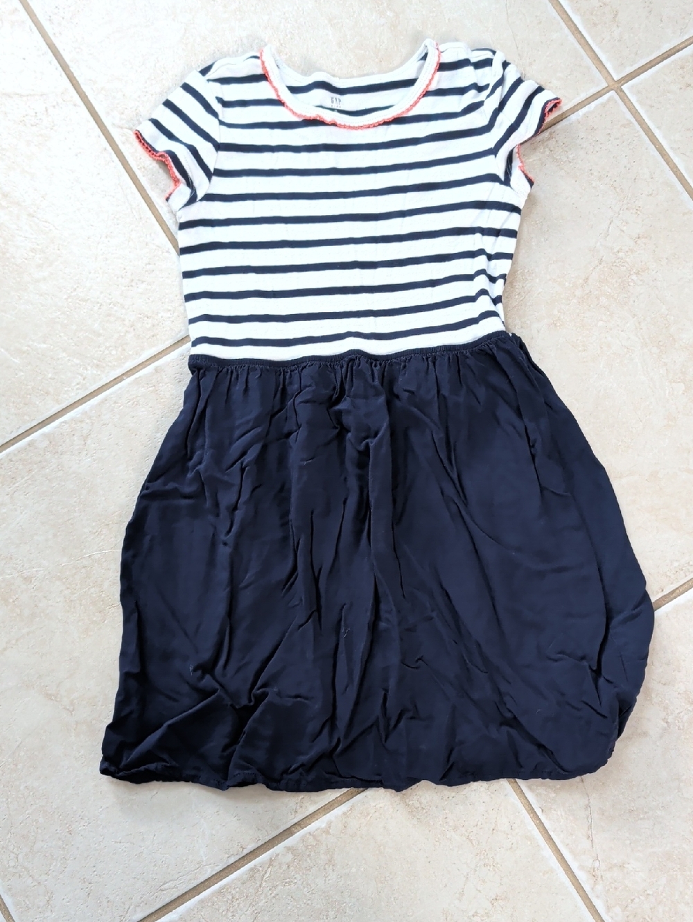 GAP Girls Size 8 Navy and White Striped Short-Sleeve Dress with Navy Skirt